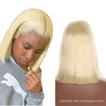 10 12 14 Inch 613 Blonde 4x4 Lace Frontal Wigs 100% Remy Human Hair Bob Transparent Lace Closure Front Wigs With Baby Hair